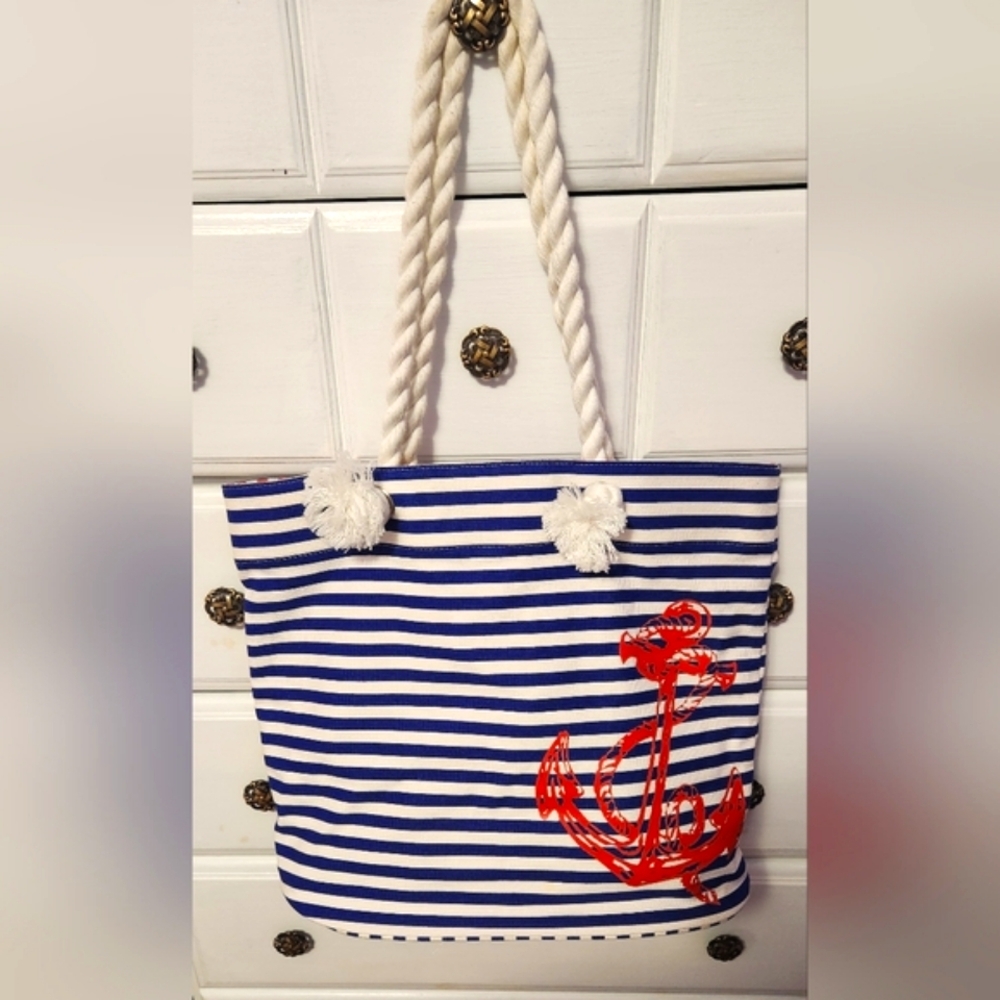 Punctuate Blue and White Beach Bag